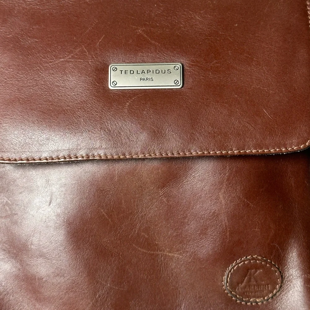 Ted Lapidus Men's Brown Satchel Bag Leather Messenger Crossbody One Size